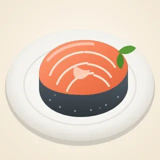 Illustration of a salmon steak on a plate.